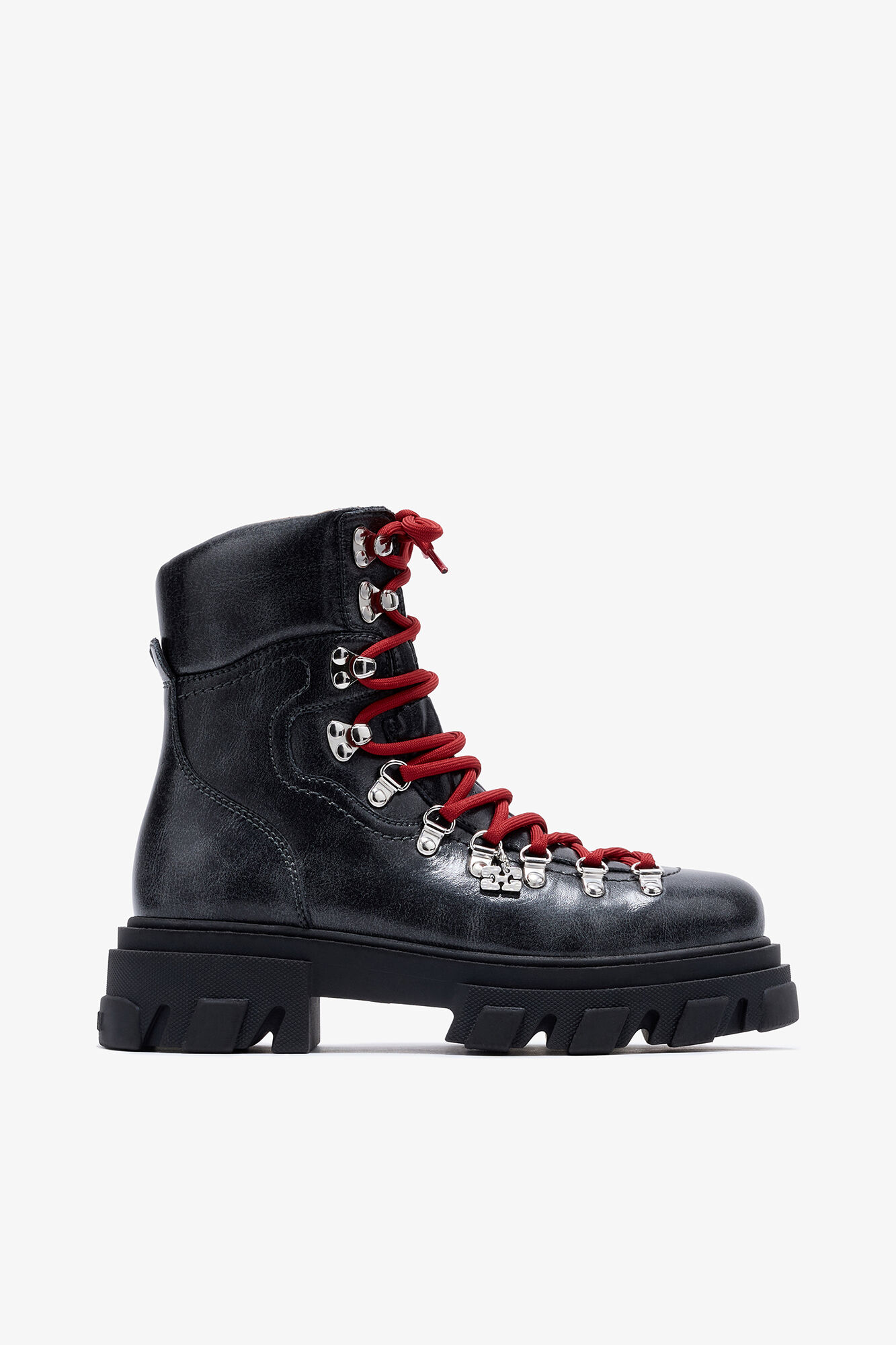 Cleated Mountain Boot in Dark Grey, Recycled Leather, in colour Ebony - 1 - GANNI
