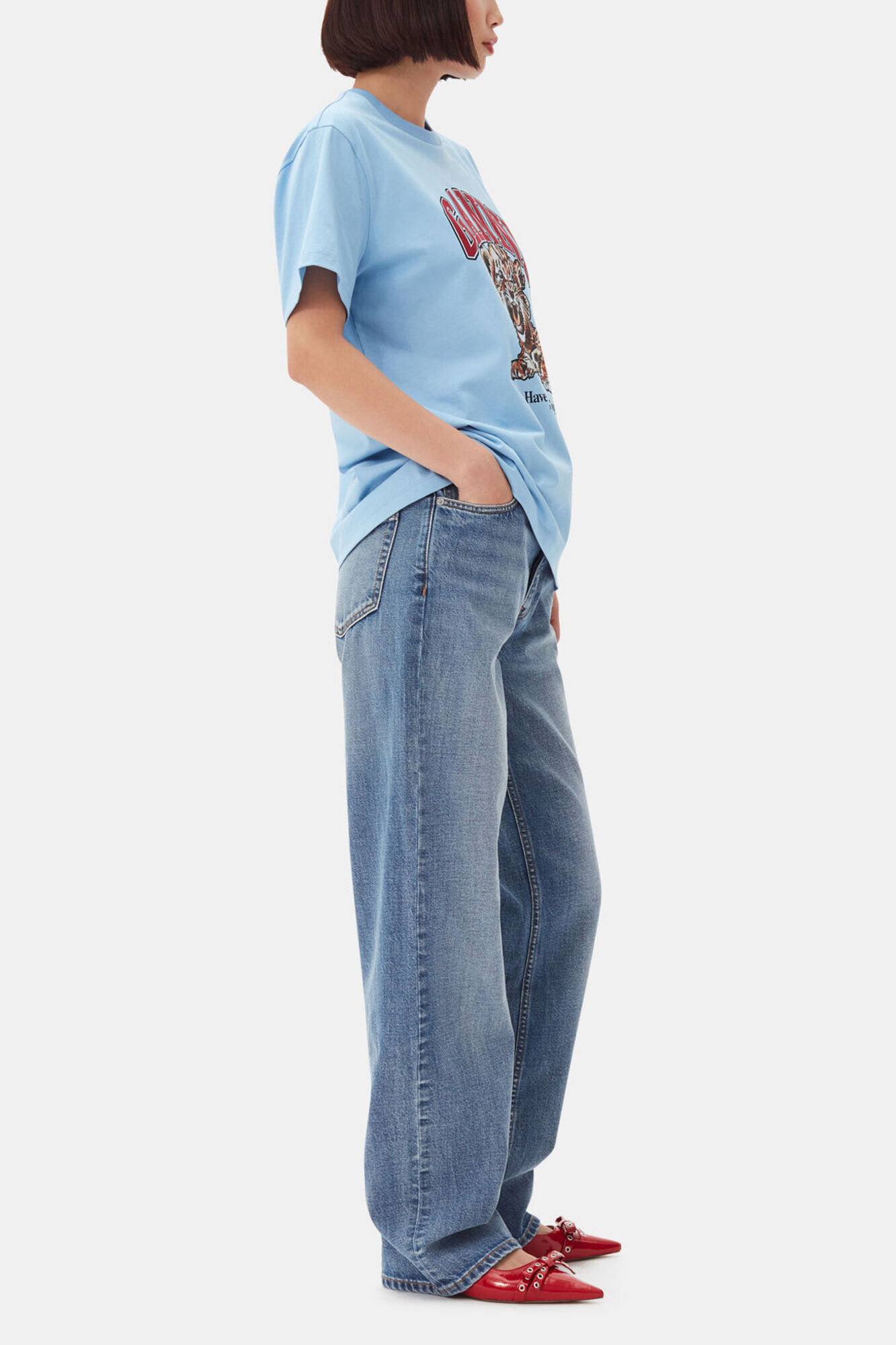 Blue Basic Jersey Tiger Relaxed T-shirt, Organic Cotton, in colour Blissful Blue - 3 - GANNI