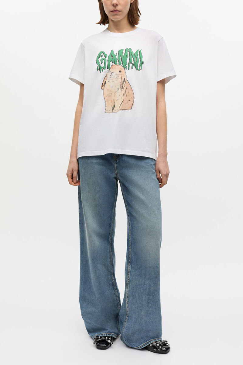 White Graphic Bunny Jersey T-shirt, Cotton, in colour Bright White - 2 - GANNI