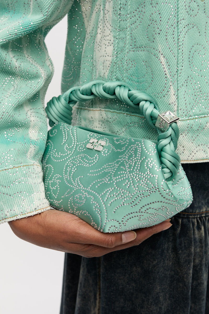 Green Rhinestone Mini Bou Bag, Recycled Polyester, in colour Brook Green - 3 - GANNI