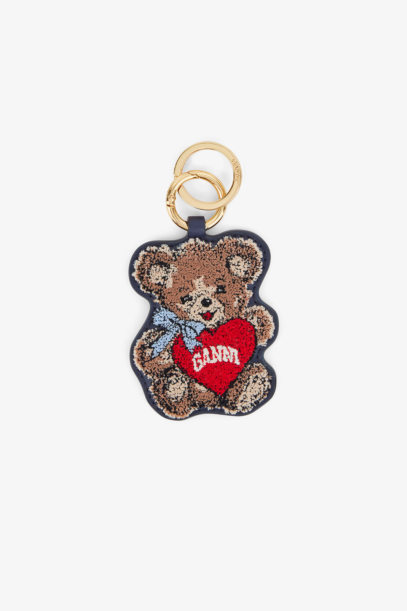 Joy Bear Keyring, Recycled Leather, in colour Black/Iris - 1 - GANNI
