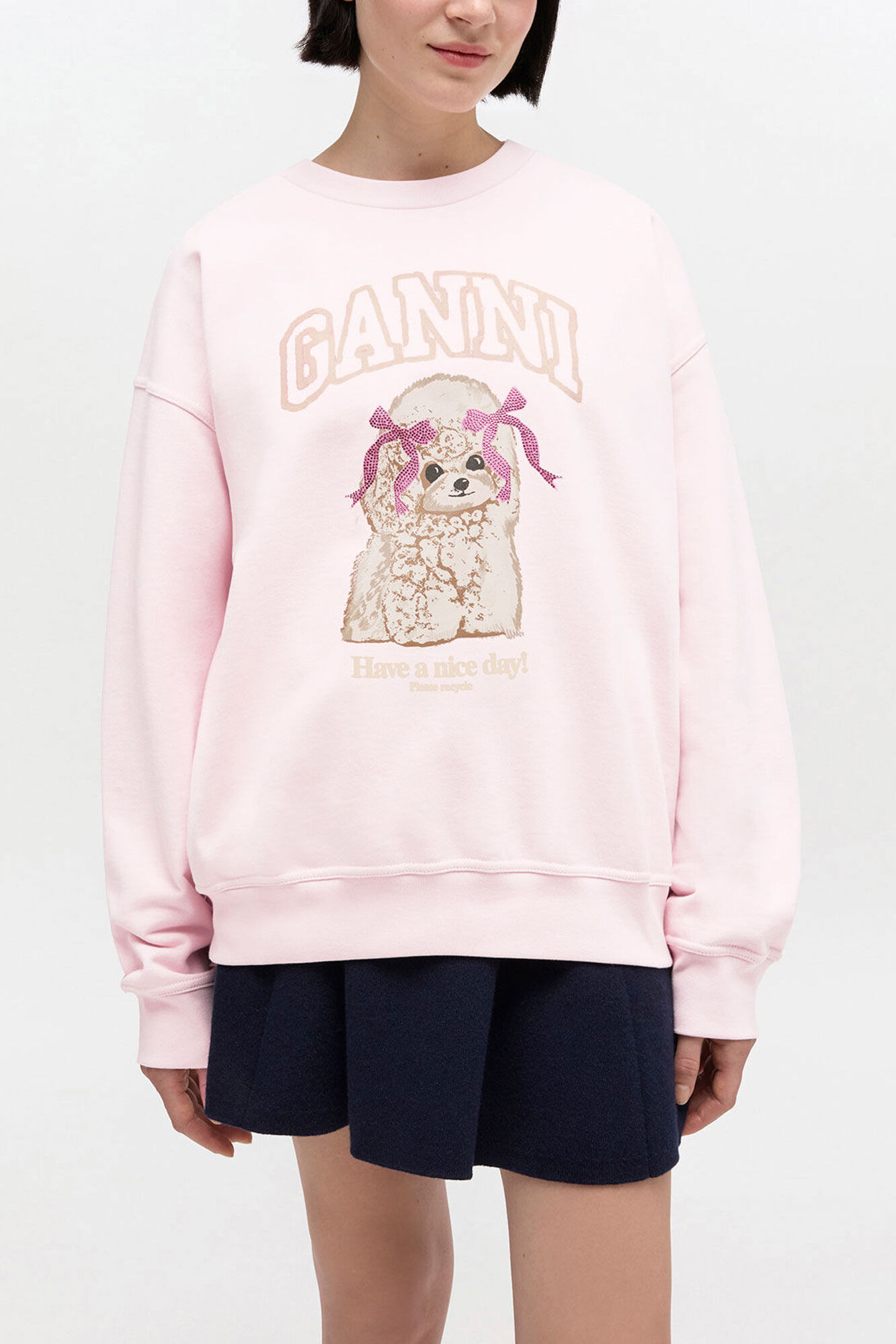 Pink Poodle Sweatshirt, Organic Cotton, in colour Chalk Pink - 1 - GANNI