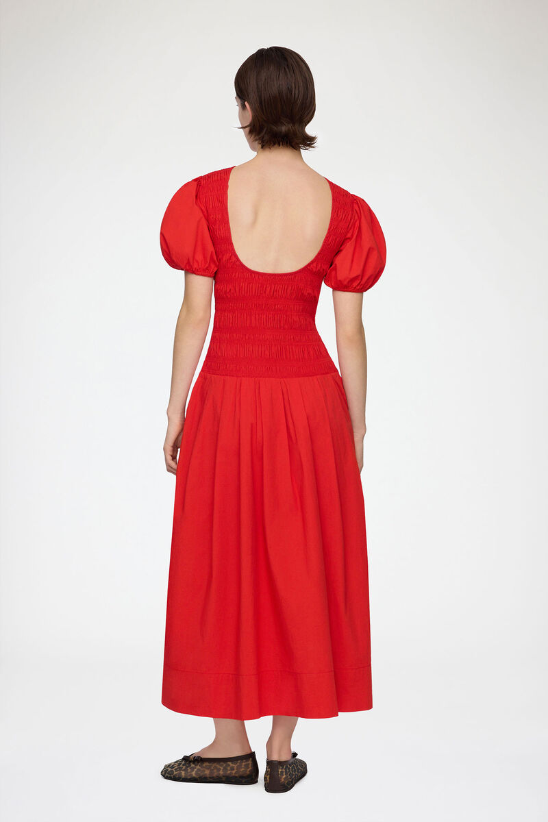 Smock-kjole i bomull, Organic Cotton, in colour Goji Berry - 2 - GANNI