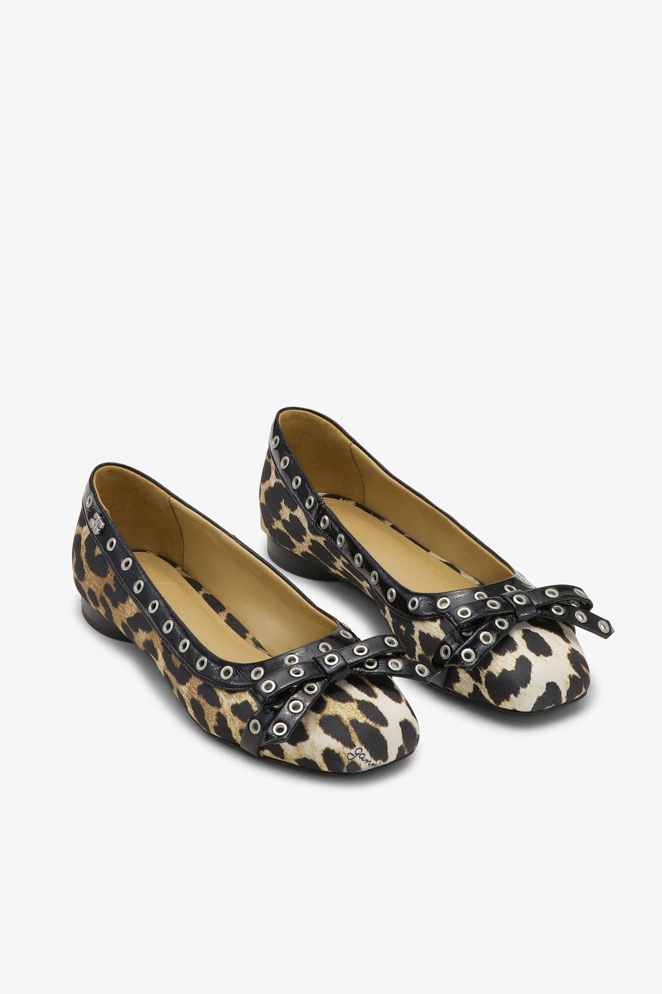 Leopard Eyelet Bow Ballerinas, Recycled Polyester, in colour Leopard Print - 2 - GANNI