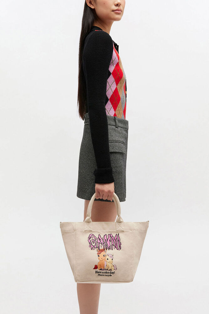 Small Easy Pony Printed Shopper, Egret