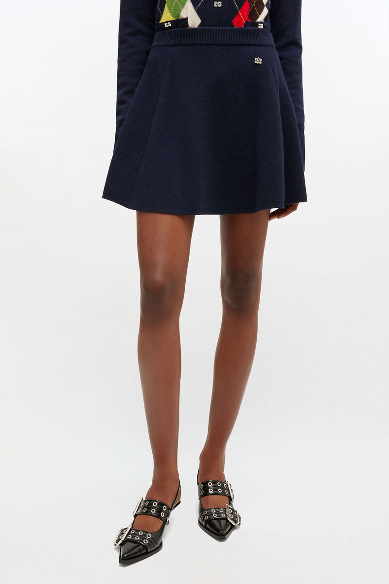 Cashmere Wool Mini Skirt, Wool, in colour Sky Captain - 2 - GANNI