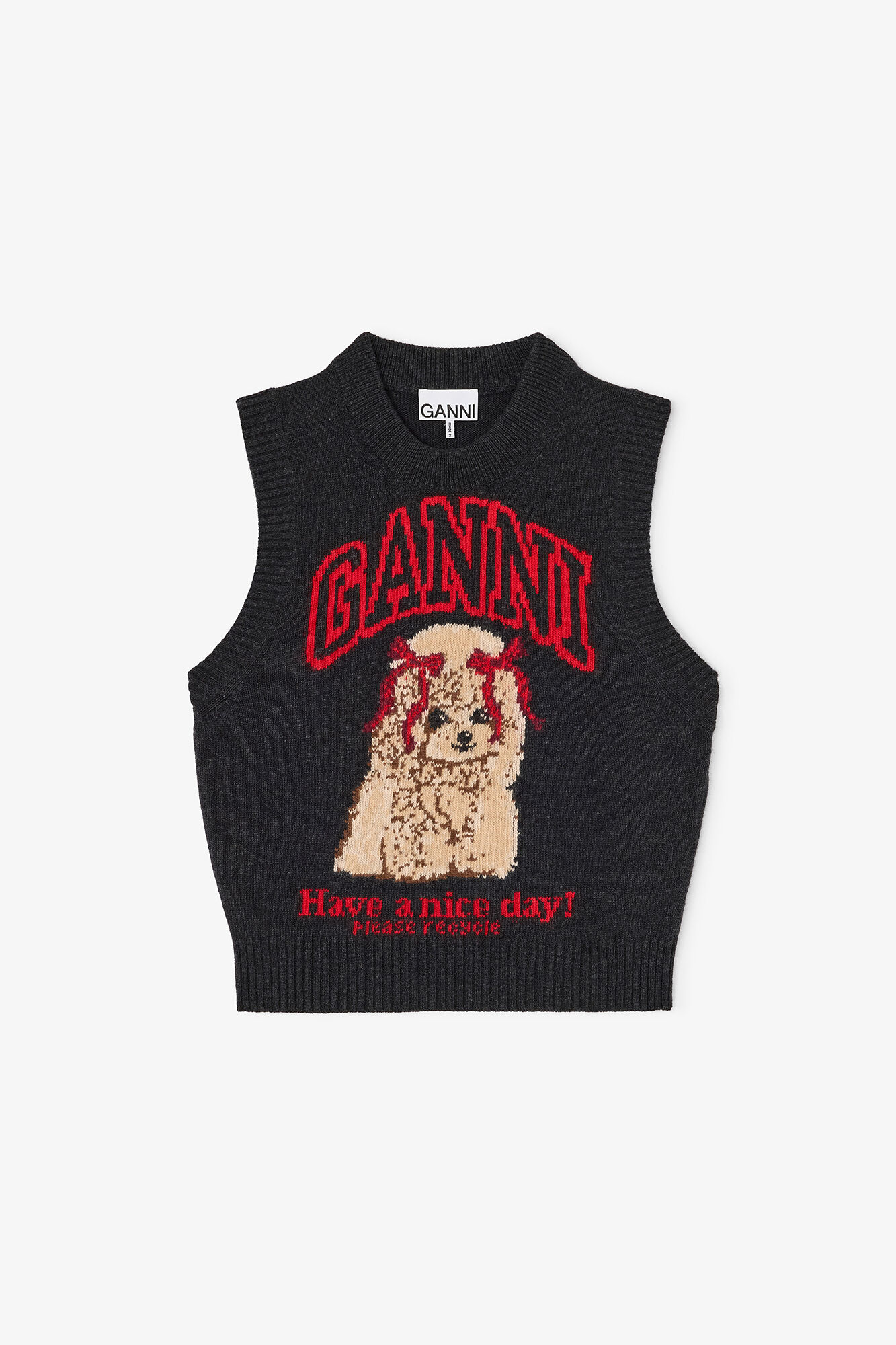 Wollweste mit Print, Wool, in colour Black Sand - 1 - GANNI