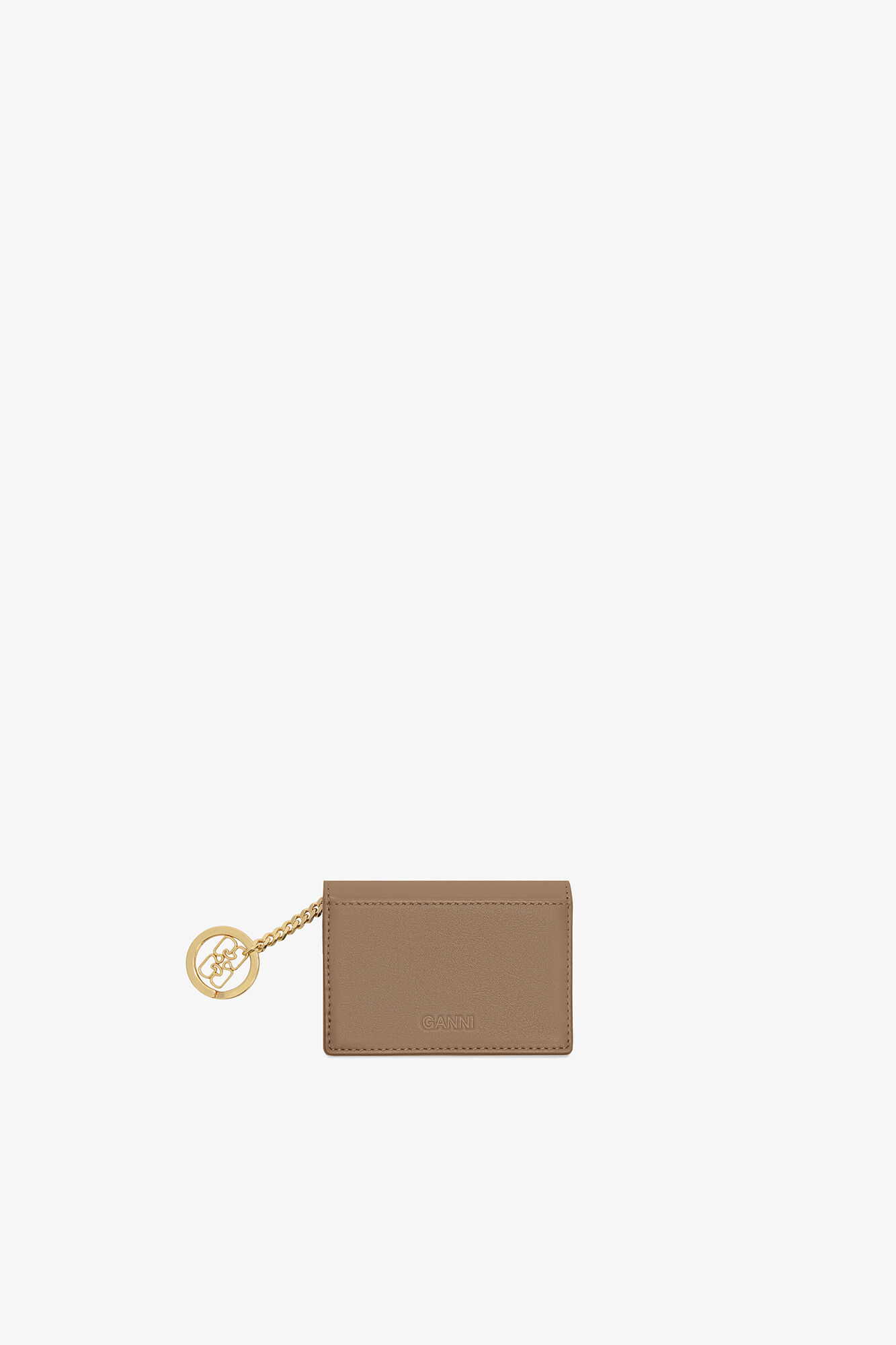 Bou Card Holder with Flap in Brown, Recycled Leather, in colour Coca Mocha - 2 - GANNI