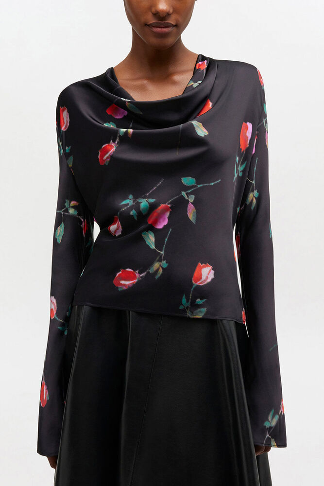 Bedruckte Satinbluse, Black