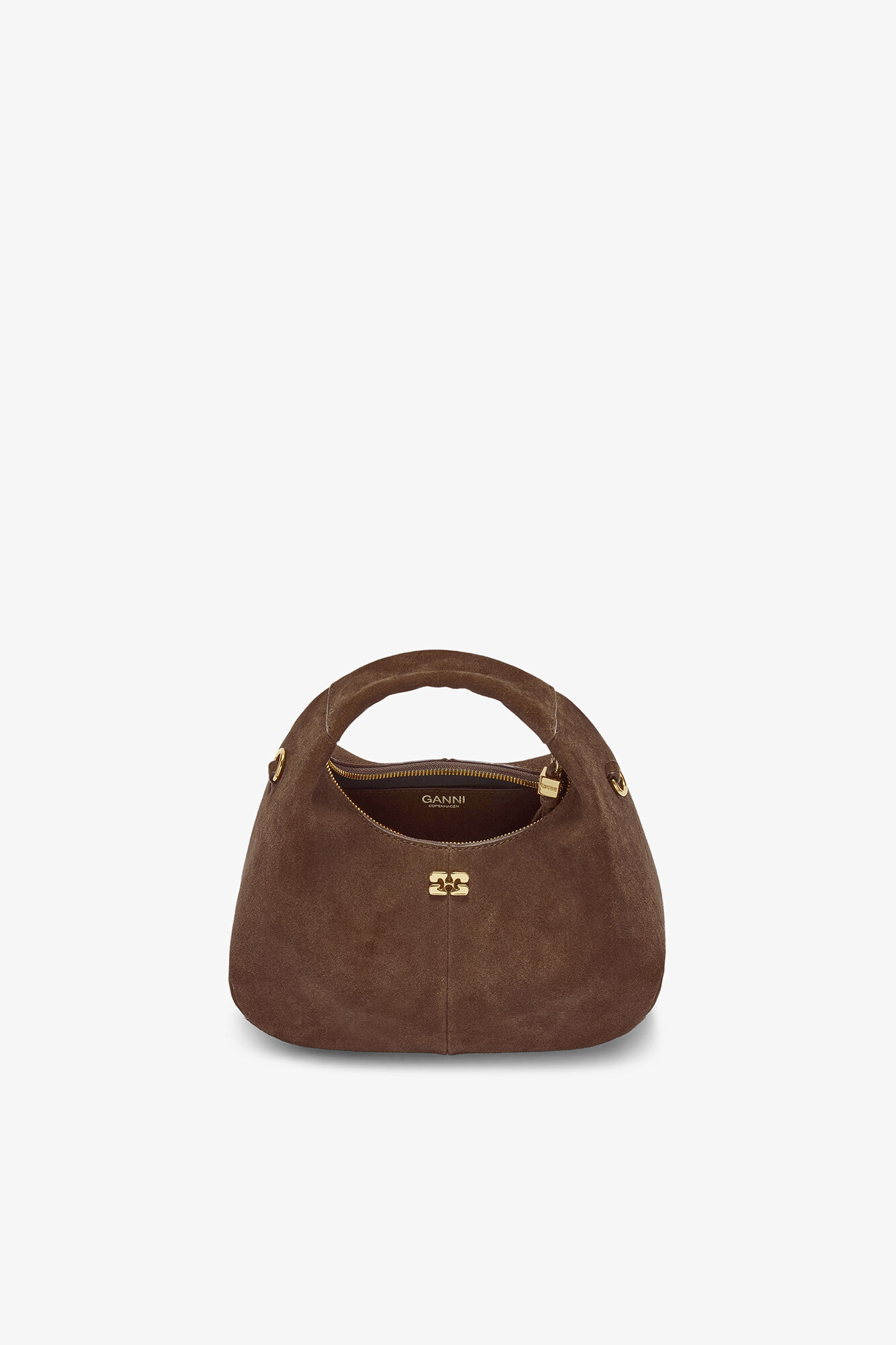 Mini hobov&auml;ska i brun mocka, Recycled Leather, in colour Chicory Coffee - 3 - GANNI