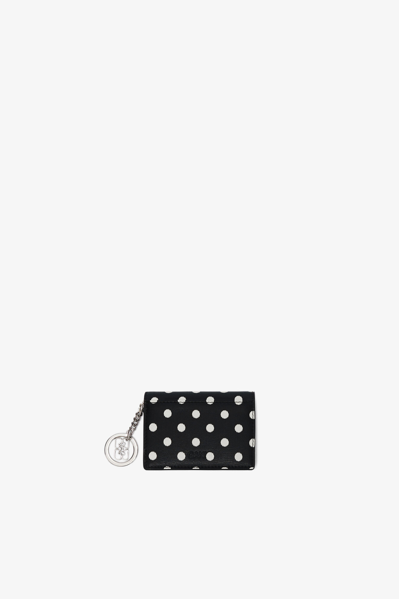 Bou kortholder med flap og prikker, Recycled Leather, in colour Black - 2 - GANNI