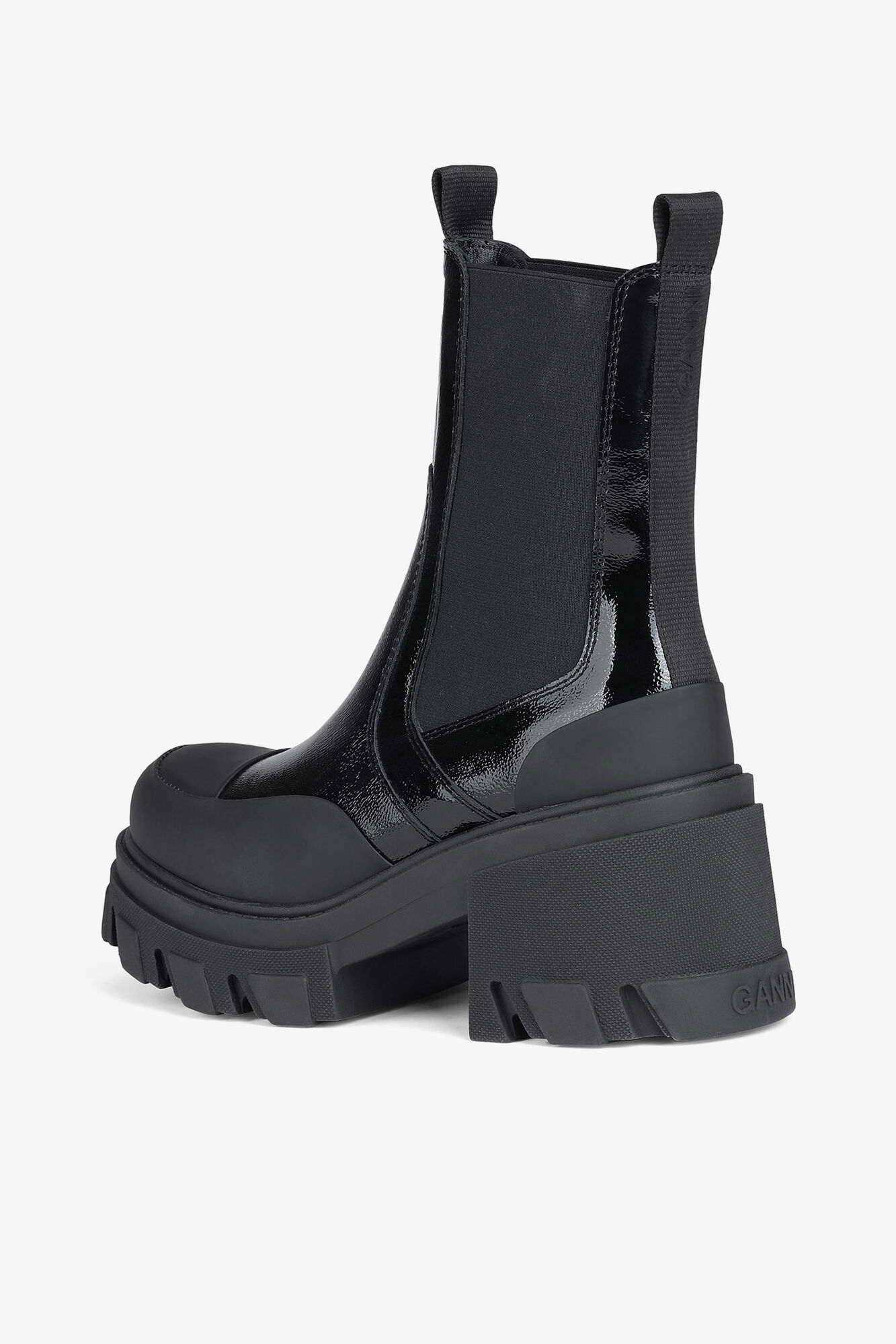 Cleated Heeled Mid Chelsea Boots in Black Naplack, Polyurethane, in colour Black - 2 - GANNI