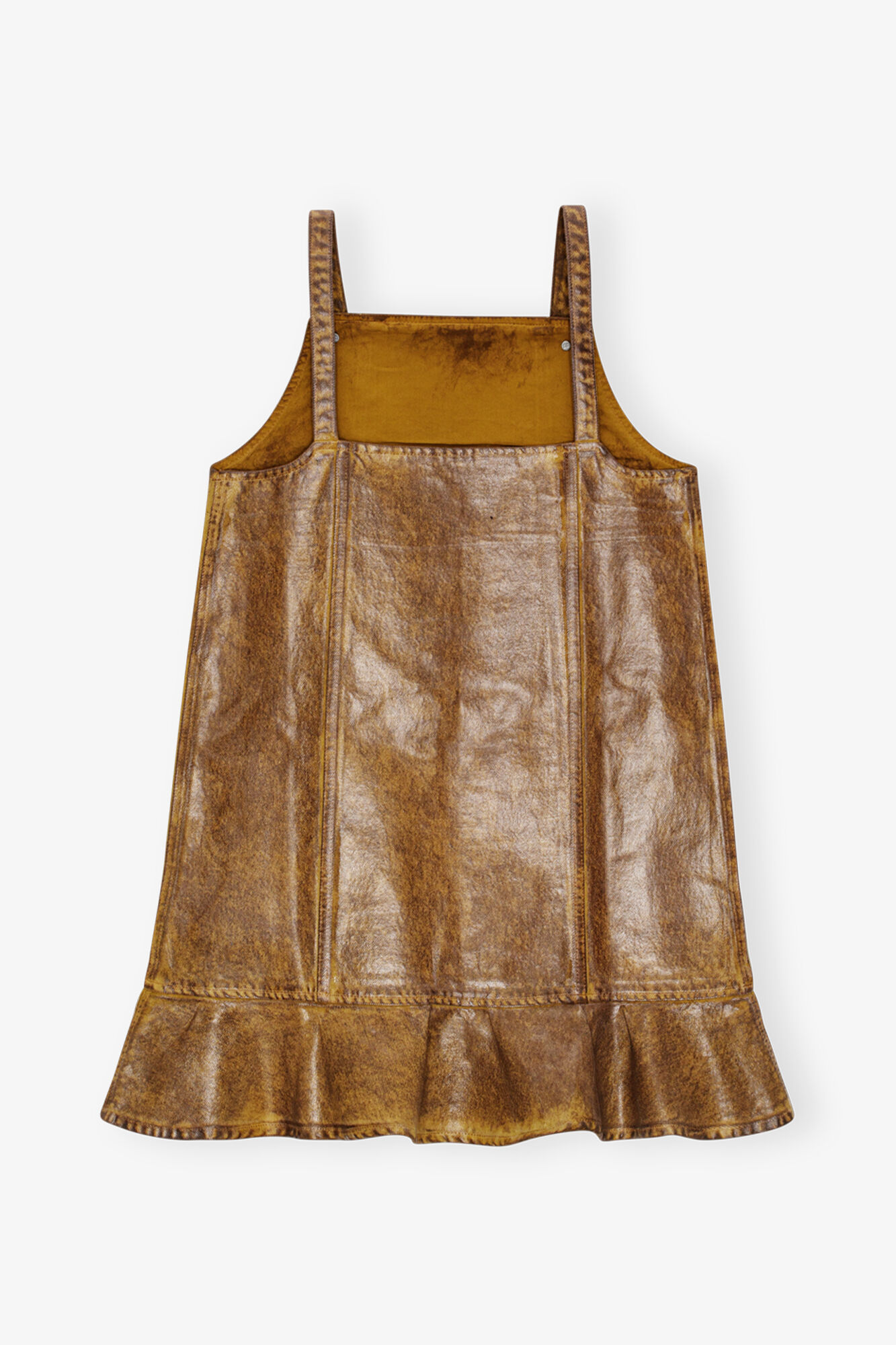 Braunes Denim-Mini-Kleid mit Folien-Finish, Organic Cotton, in colour Cognac - 2 - GANNI