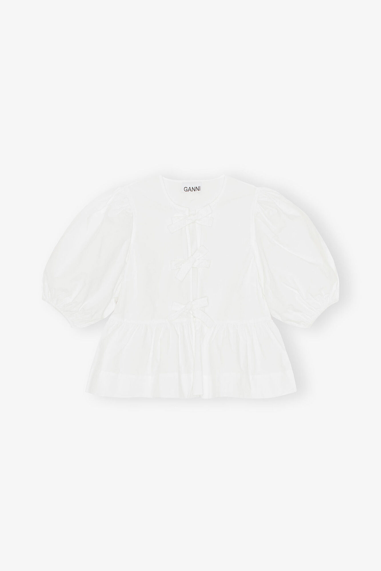 Cotton Poplin Peplum Tie Blouse, Organic Cotton, in colour Bright White - 1 - GANNI