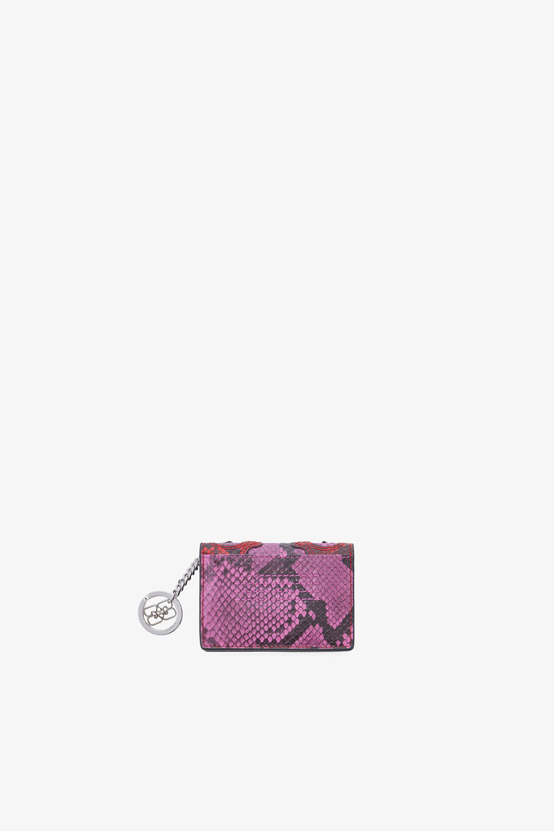 Porte-cartes &agrave; rabat en serpent rose Bou, Recycled Polyester, in colour Raspberry Rose - 2 - GANNI