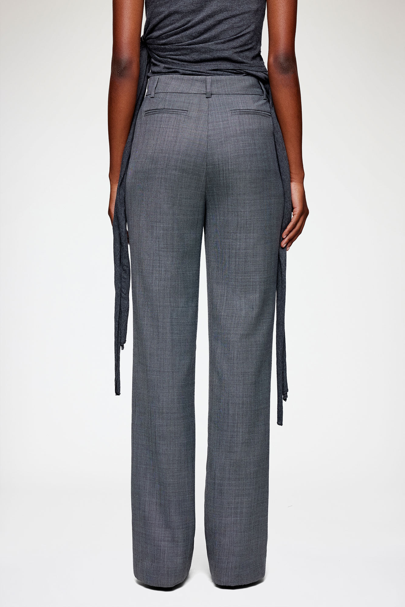 Trousers in Grey Wool Melange, Wool, in colour Phantom - 3 - GANNI