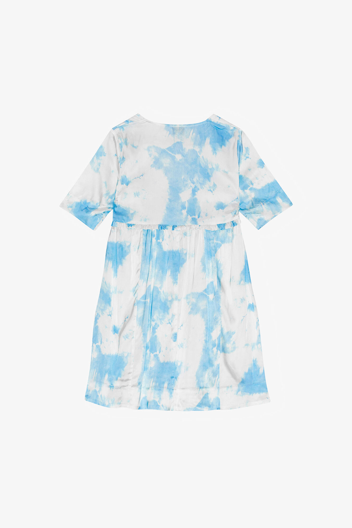 Printed Satin Short Sleeve Mini Dress, Elastane, in colour Powder Blue - 2 - GANNI