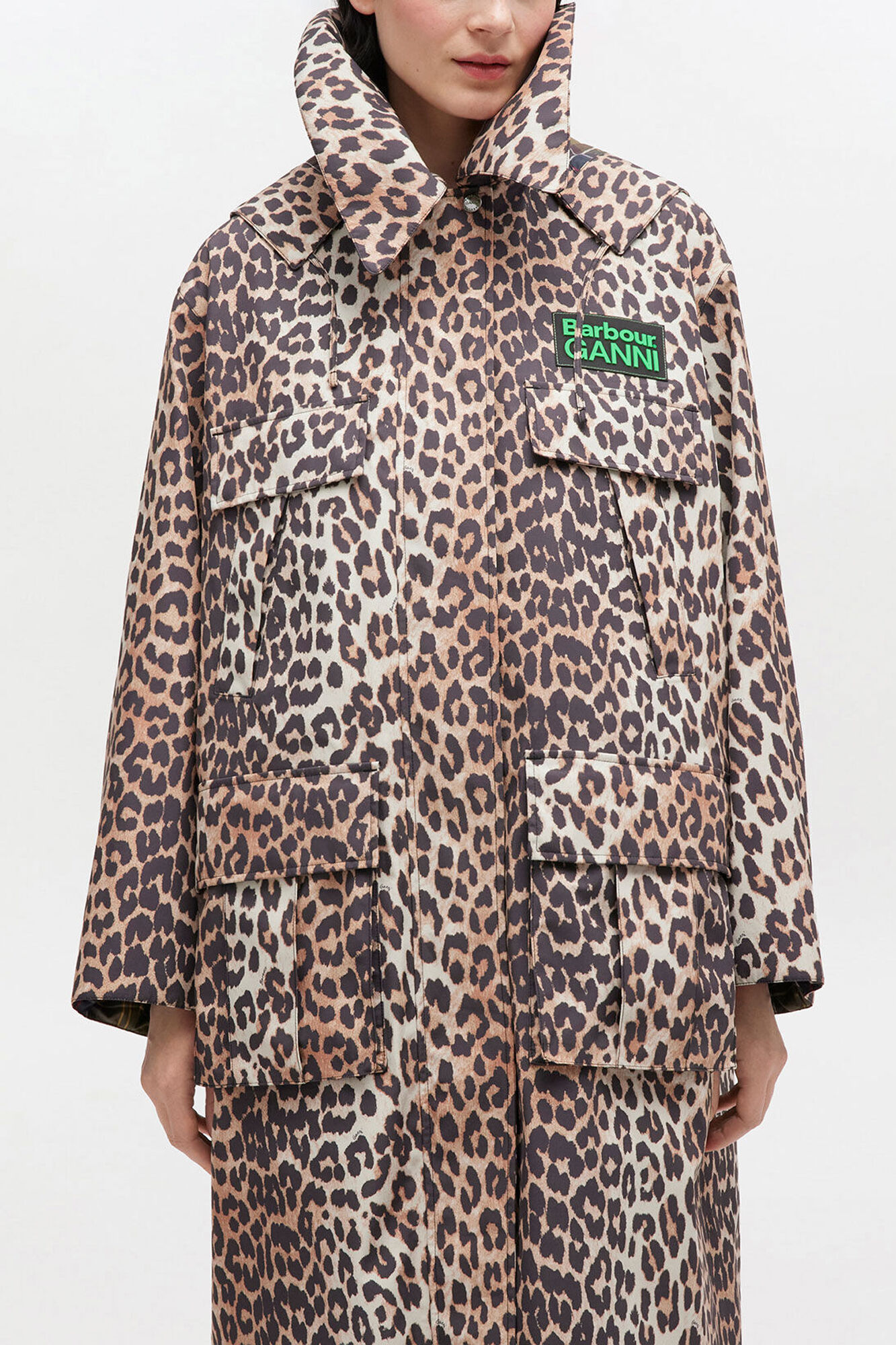 Long Coat in Leopard, Recycled Polyester, in colour Leopard - 4 - GANNI