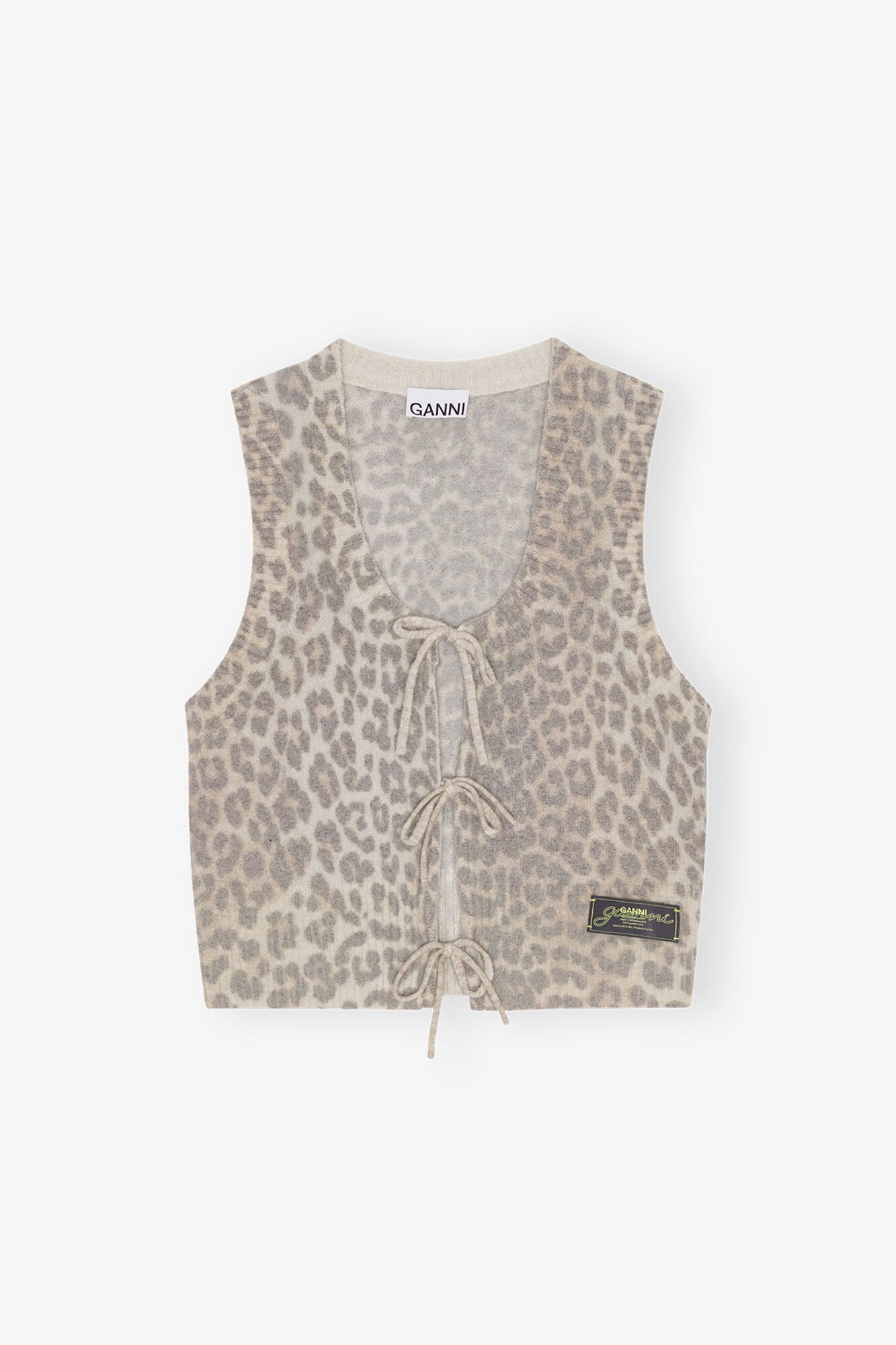 Leopard Tie String Vest, Alpaca, in colour Leopard - 1 - GANNI