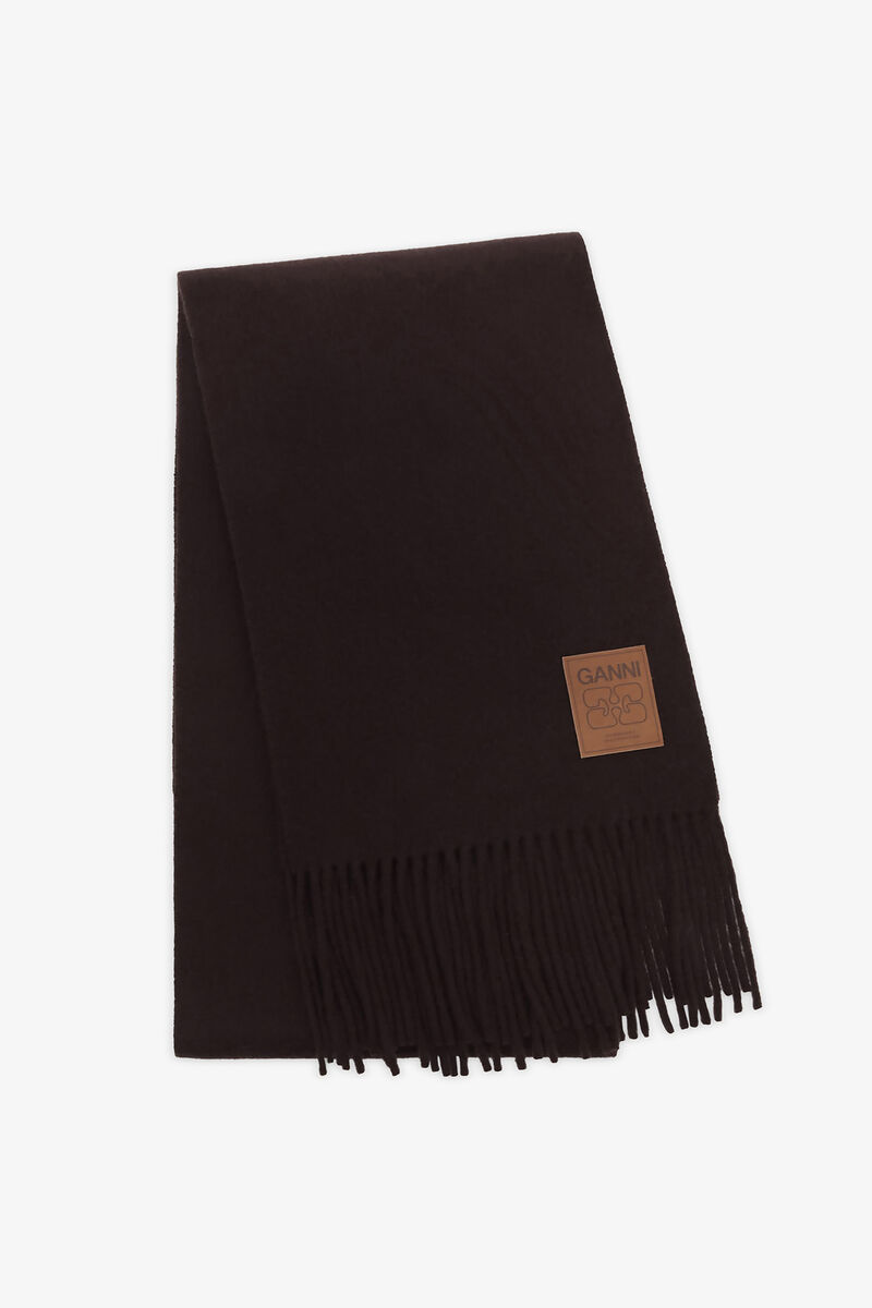 &Eacute;charpe en laine, Wool, in colour Chocolate Plum - 1 - GANNI