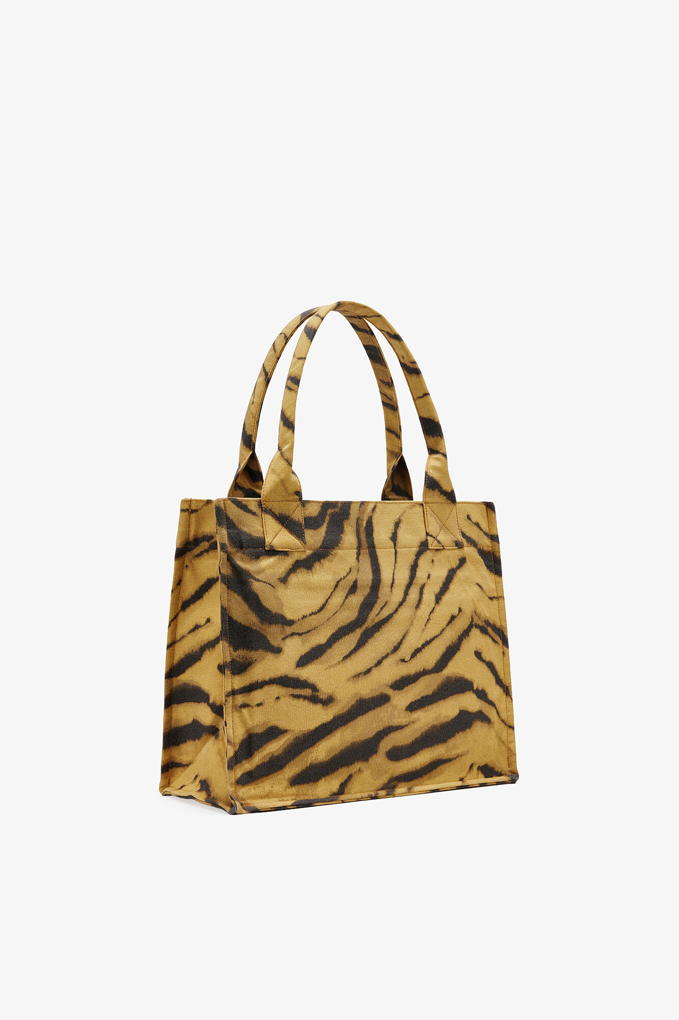 Zebra Print Large Tote, Recycled Cotton, in colour Khaki - 2 - GANNI