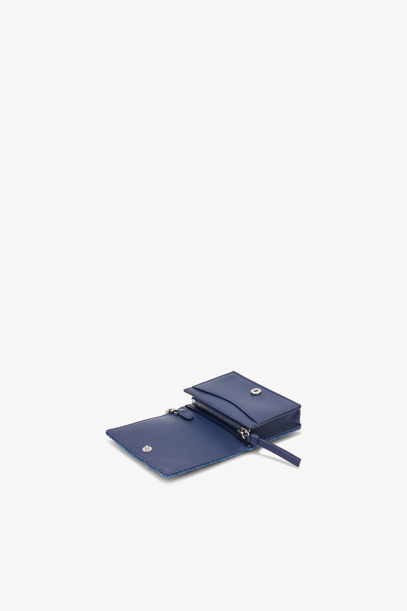 Bou Card Holder With Flap Heart Studs in Denim, Recycled Cotton, in colour Faded Denim - 3 - GANNI