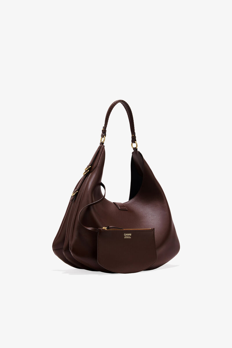 Brown Large Kat Bag, Recycled Leather, in colour Chicory Coffee - 2 - GANNI