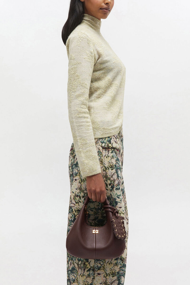 Brown Mini Hobo Bag, Recycled Polyester, in colour Chicory Coffee - 2 - GANNI