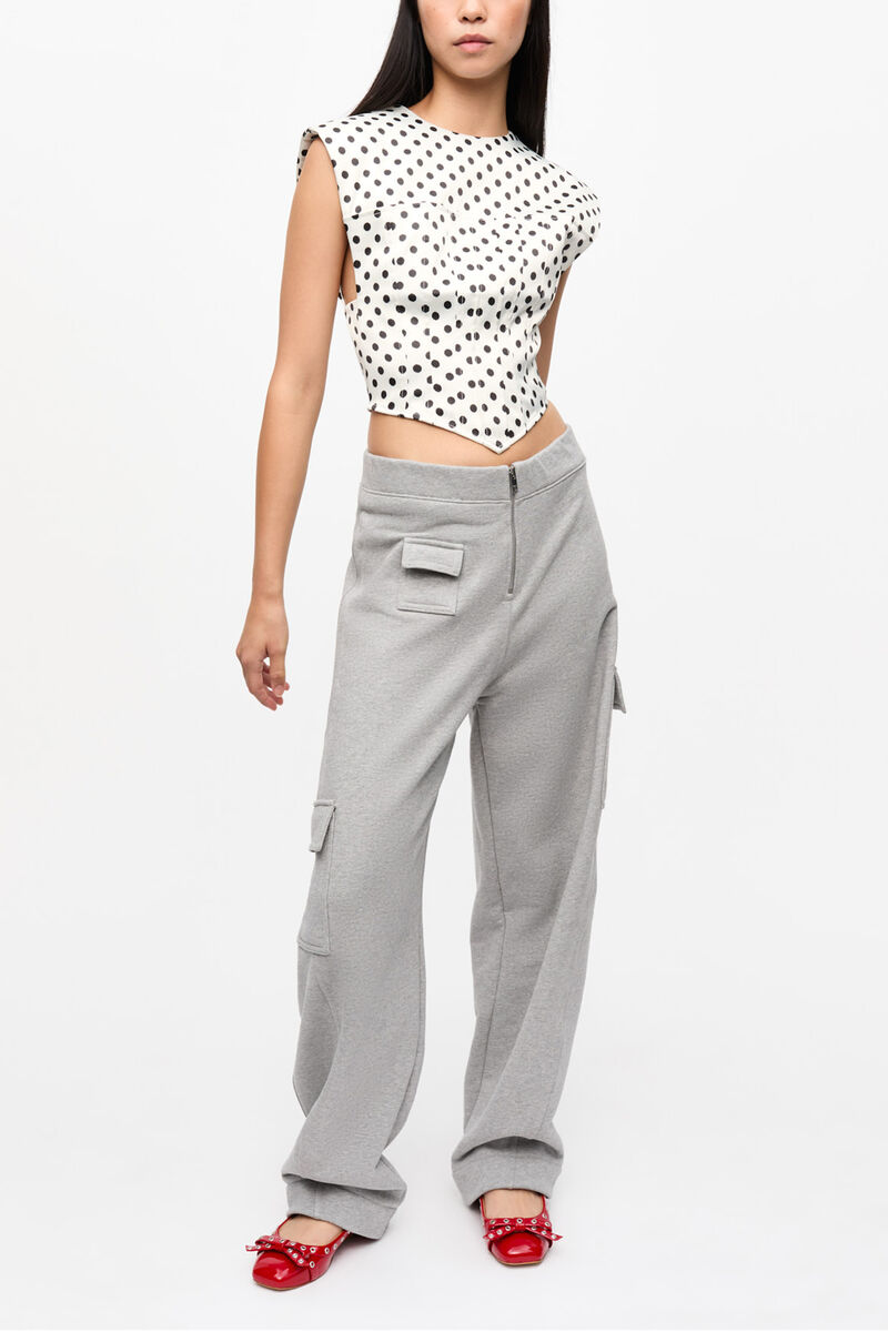 Polka-Dot Satin Corset Blouse, Recycled Polyester, in colour Egret - 3 - GANNI