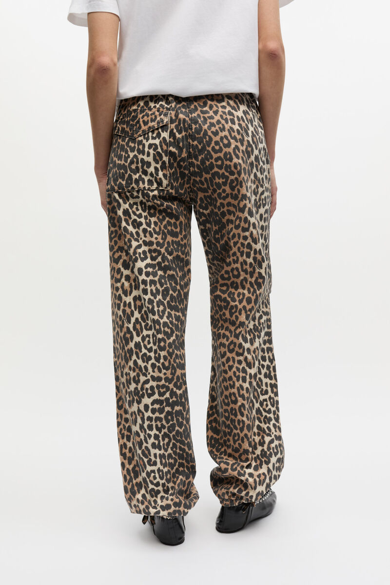 Trousers in Leopard Washed Cotton Canvas, Organic Cotton, in colour Almond Milk - 3 - GANNI