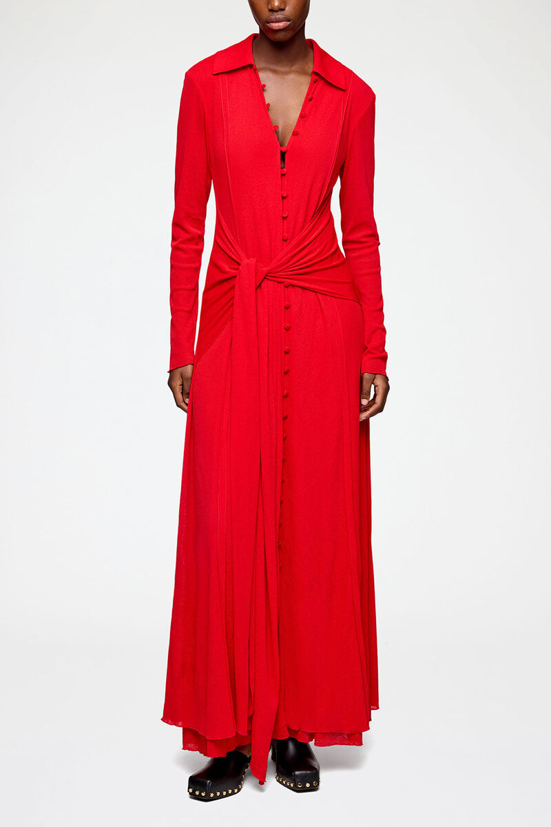 Long Dress in Marl Mesh, Recycled Polyester, in colour Goji Berry - 1 - GANNI