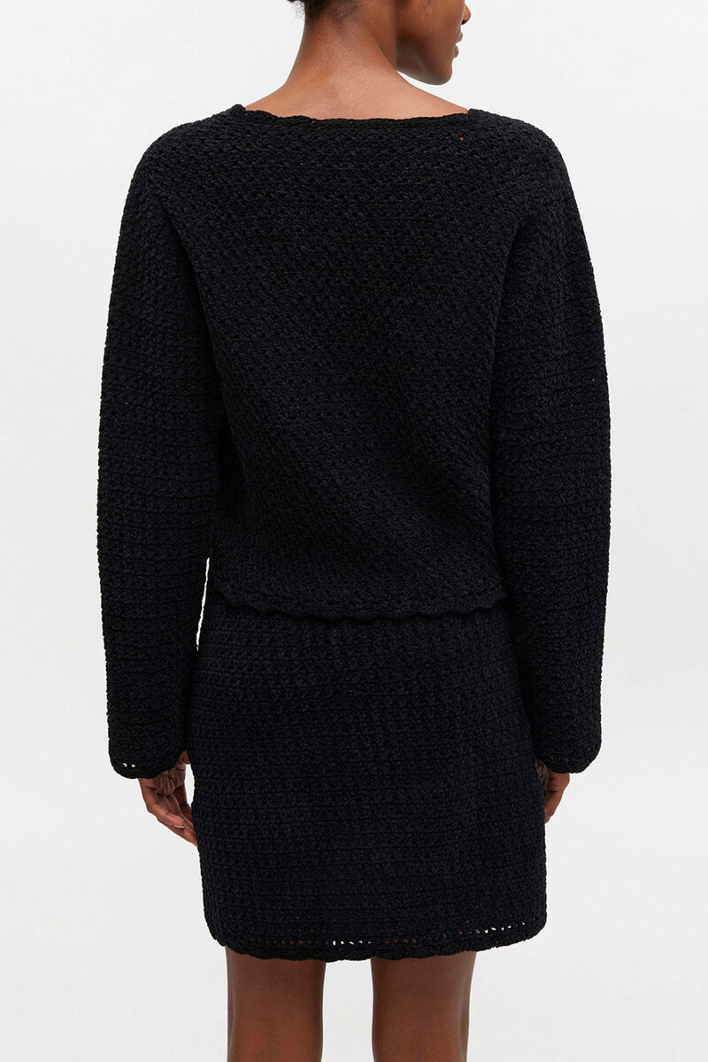 Black Crochet Cardigan, Organic Cotton, in colour Black - 3 - GANNI