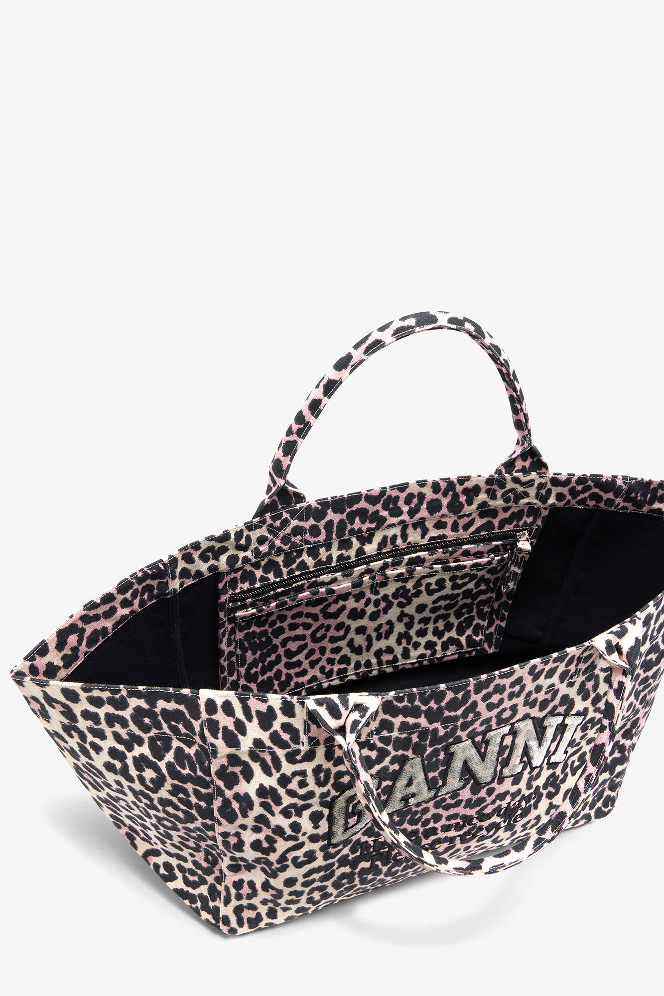 Leopard Sequin XXL Tote, Recycled Cotton, in colour Bleached Mauve - 3 - GANNI