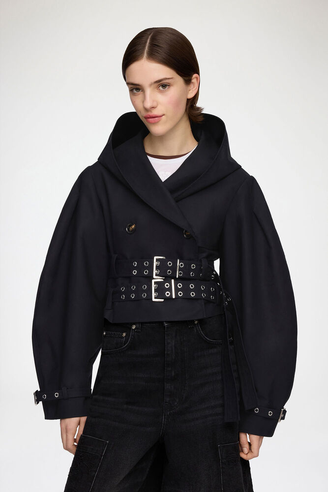 Veste trench en coton double, Black