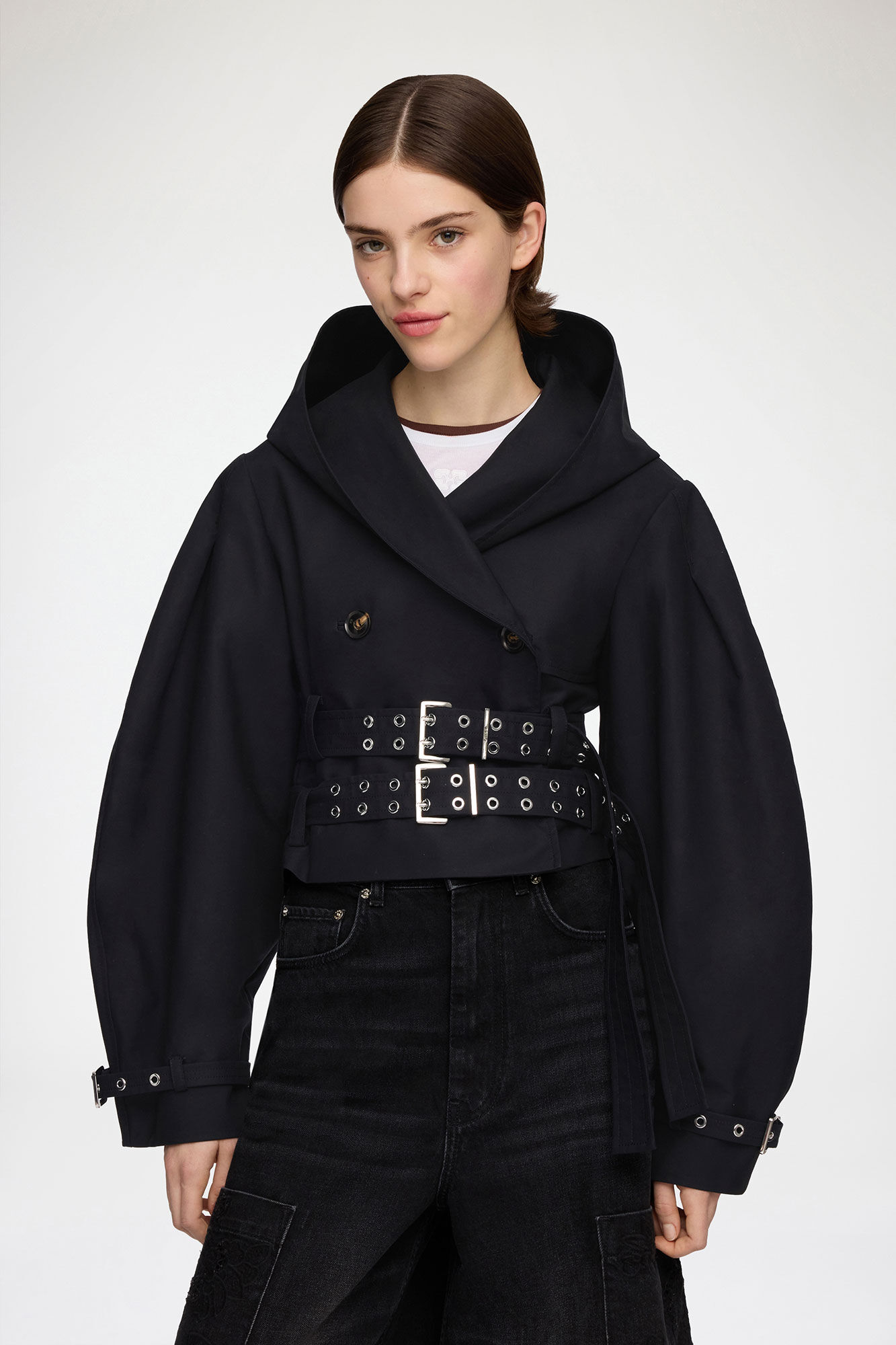 Veste trench en coton double, Organic Cotton, in colour Black - 1 - GANNI