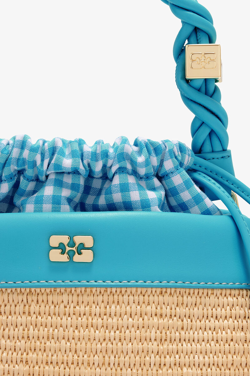 Bou Bucket Tasche aus Bast, Recycled Leather, in colour Scuba Blue - 3 - GANNI