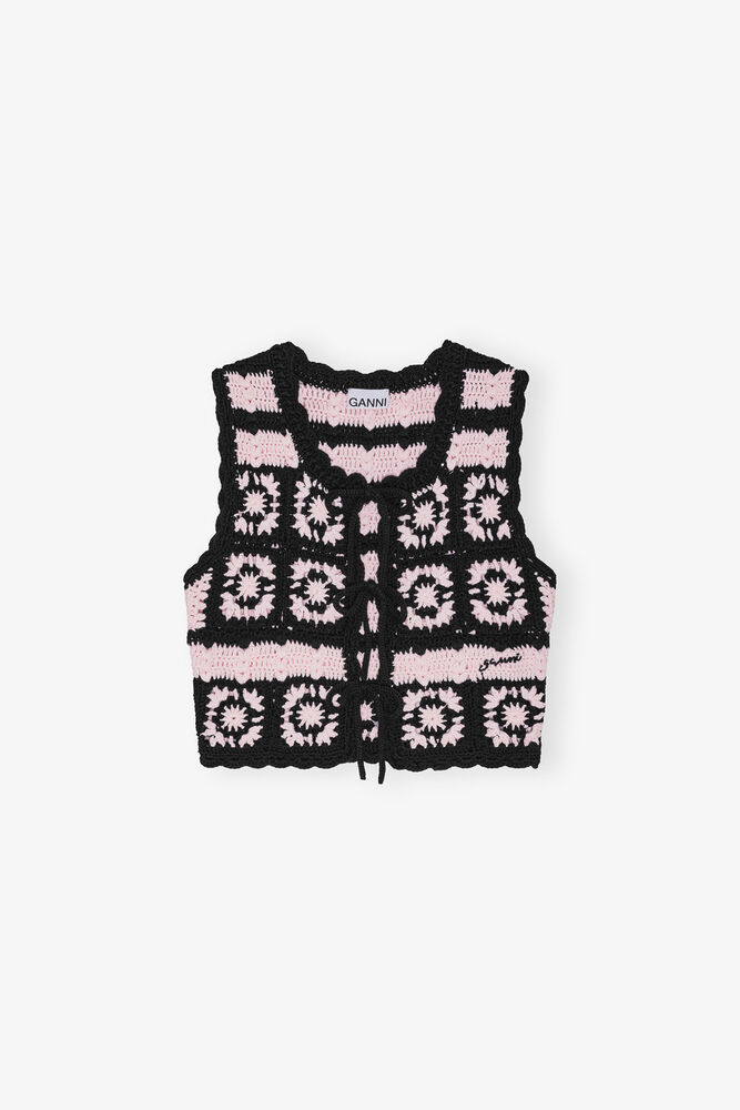 Pink Cotton Crochet Vest, Primrose Pink