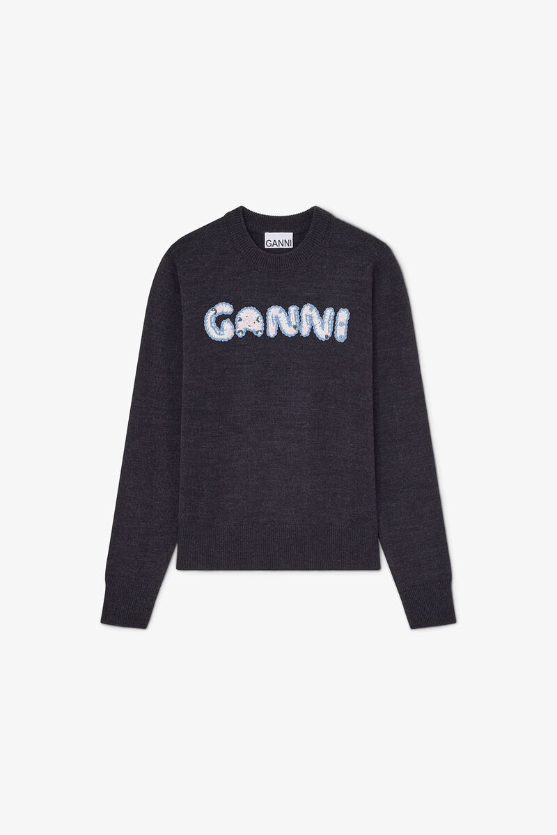 Jumper i merino, Wool, in colour Phantom - 1 - GANNI