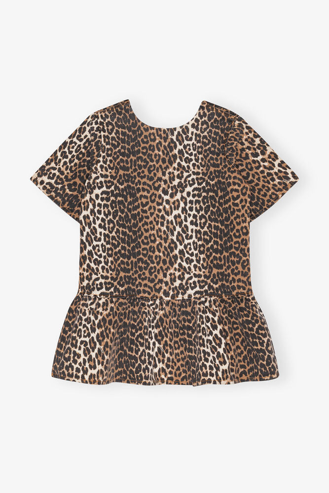 Leopard Open-back Mini Denim Dress, Leopard