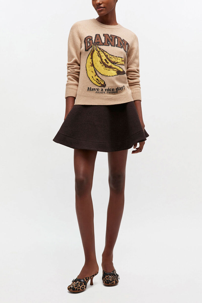 Wollpullover mit Grafik, Wool, in colour Camel - 2 - GANNI