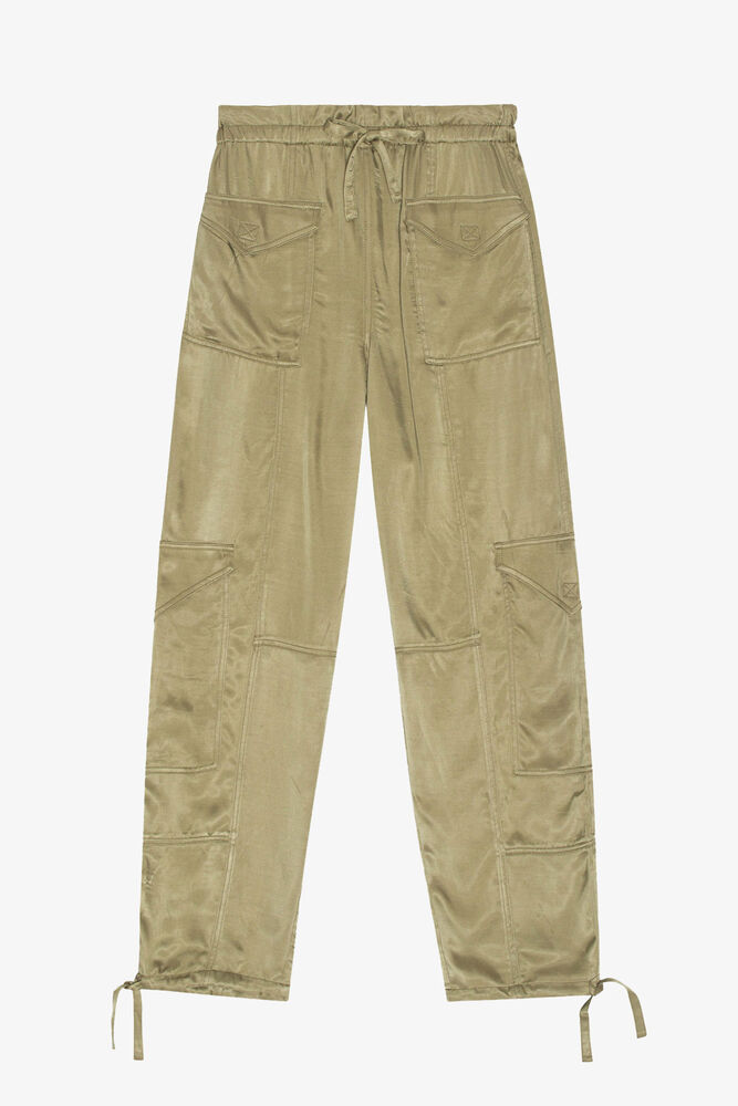 Trousers in Washed Satin, Aloe