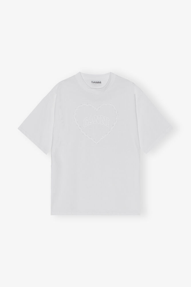 White Heavy Cotton Drop Shoulder Heart T-shirt, Bright White