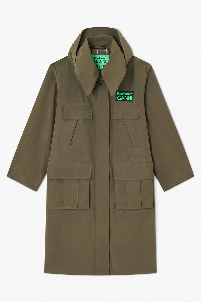 Long Coat in Green, Wool, in colour Kalamata - 2 - GANNI