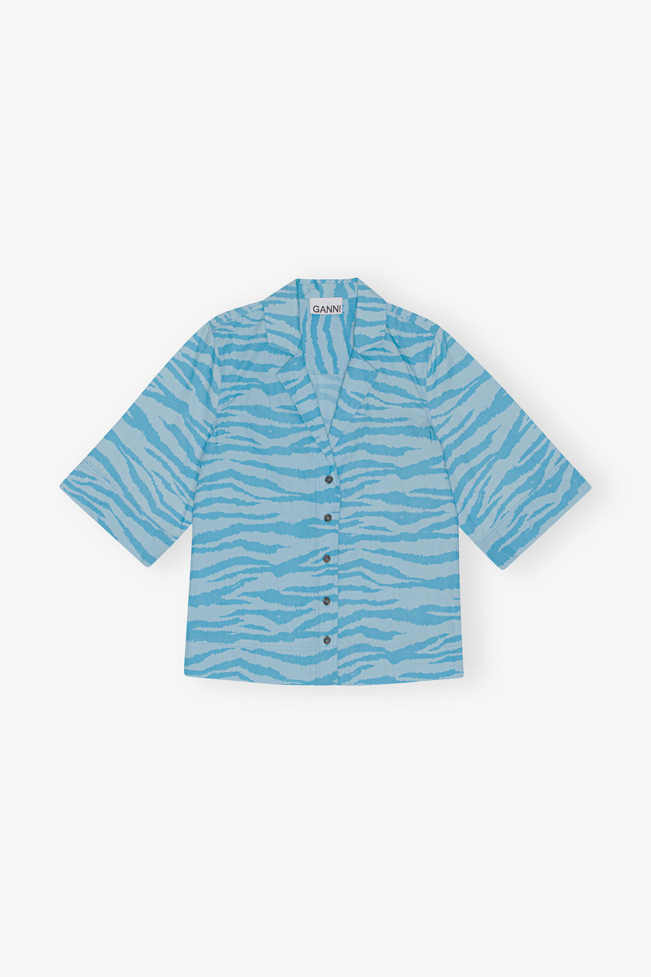 Printed Cotton Shirt, Organic Cotton, in colour Ethereal Blue - 1 - GANNI