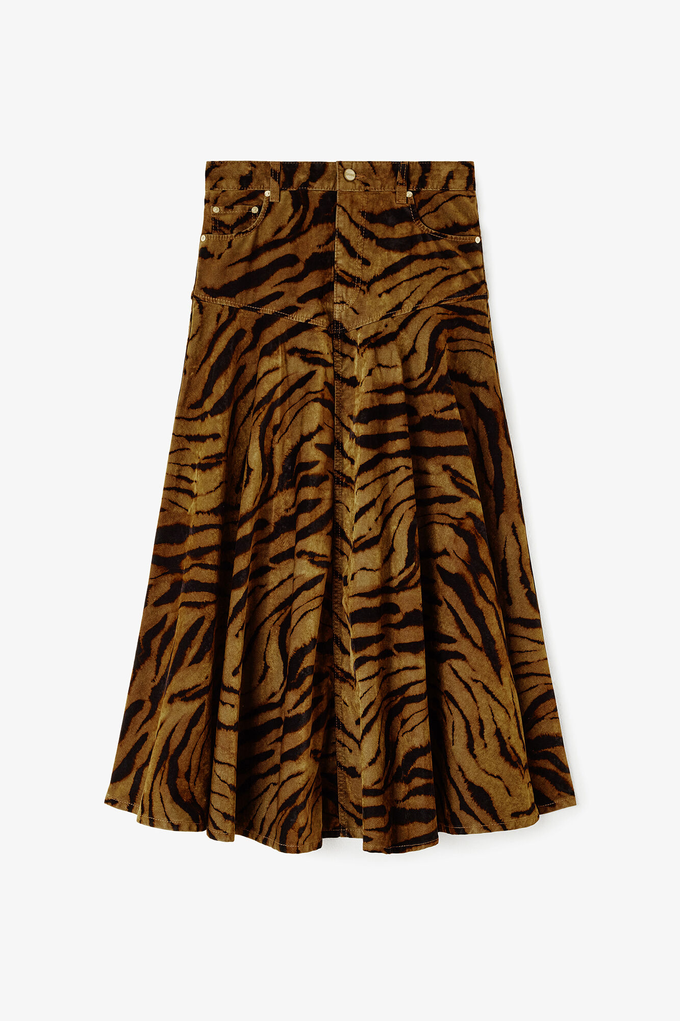 Jeansrock mit Tigermuster, Recycled Cotton, in colour Khaki - 1 - GANNI
