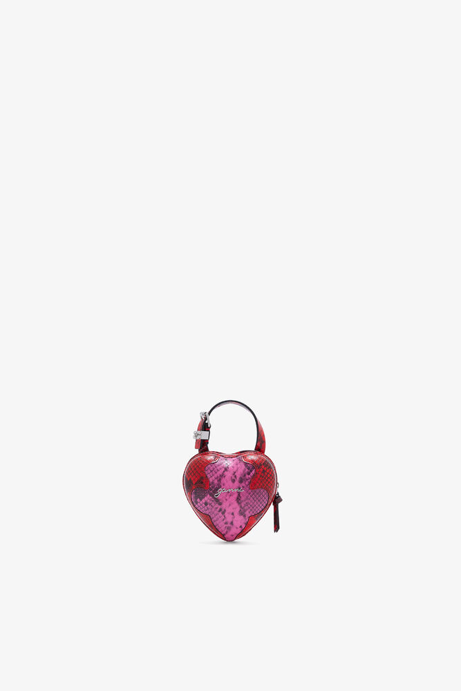 Nano Heart Bag in Pink Snake, Raspberry Rose