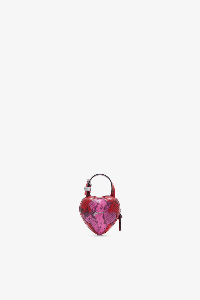 Rosa Nano-hjerteveske med slangem&oslash;nster, Recycled Polyester, in colour Raspberry Rose - 1 - GANNI