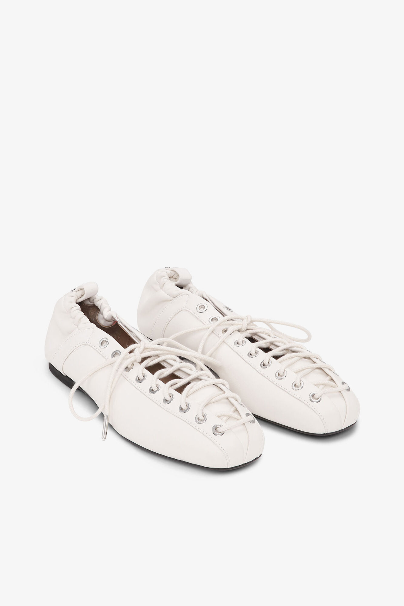 Lace-Up Ballerinas in Ivory, Recycled Leather, in colour Egret - 2 - GANNI