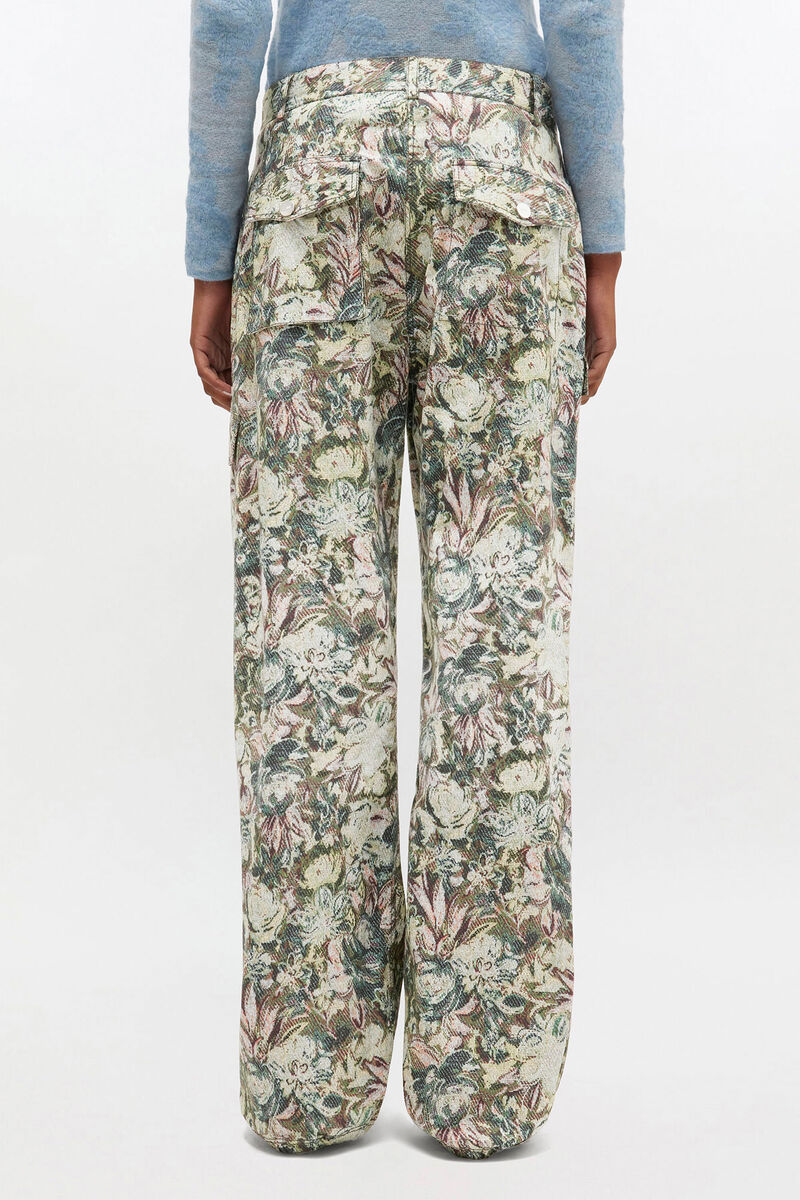 Trousers in Tapestry Twill, Organic Cotton, in colour Jadeite - 2 - GANNI