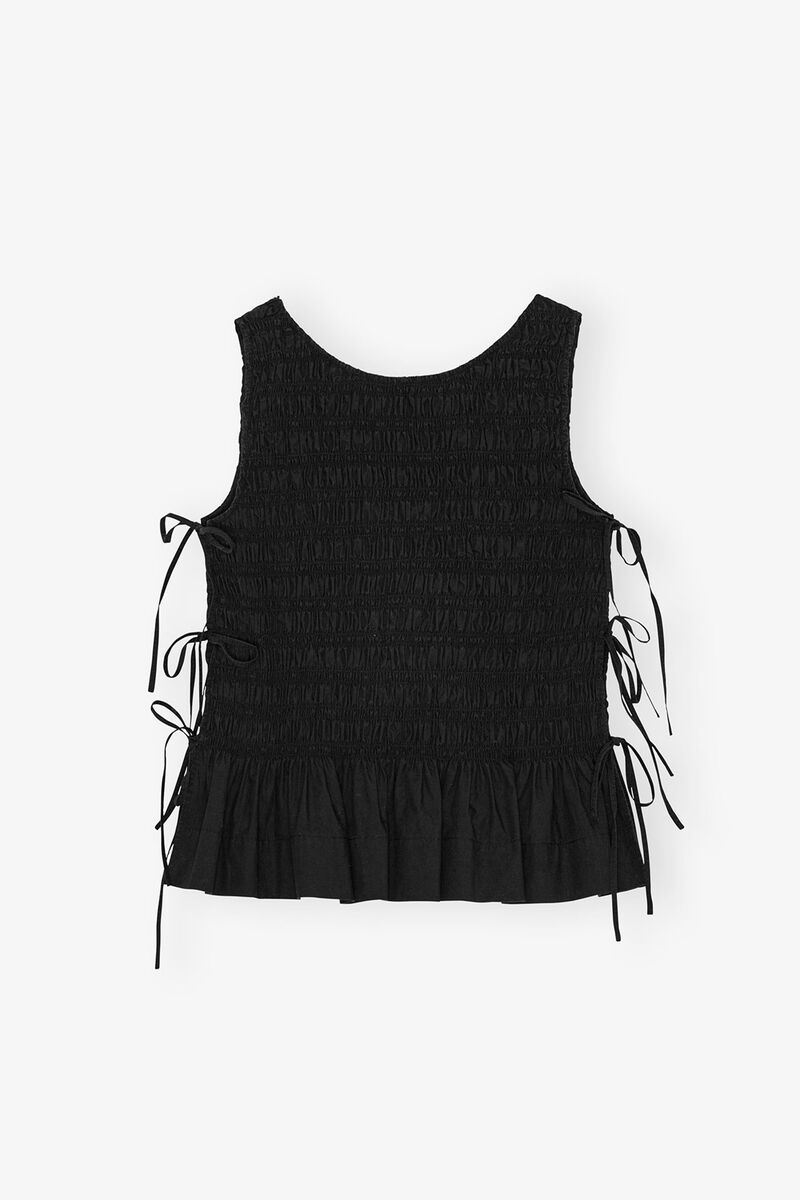 Black Cotton Smock Tie Top, Organic Cotton, in colour Black - 1 - GANNI